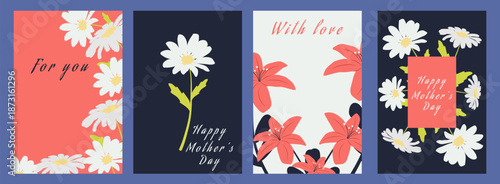 A set of postcards for Mother's Day.Magical flower cards for your beloved mother.Vector illustration