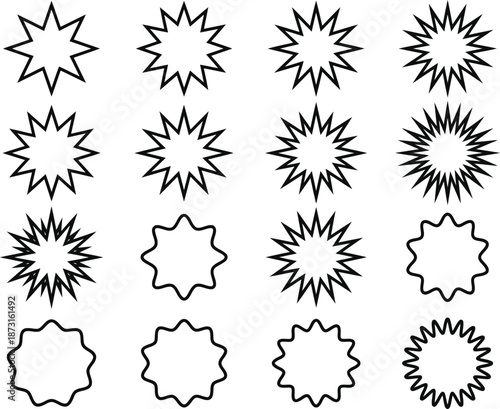 Variety of bold outline starburst and wavy burst vector graphics for creative use