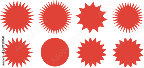 Collection of Red Starburst and Circle Shapes for Design Elements