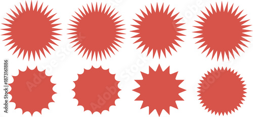 Set of Red Jagged Starburst Shapes on White Background