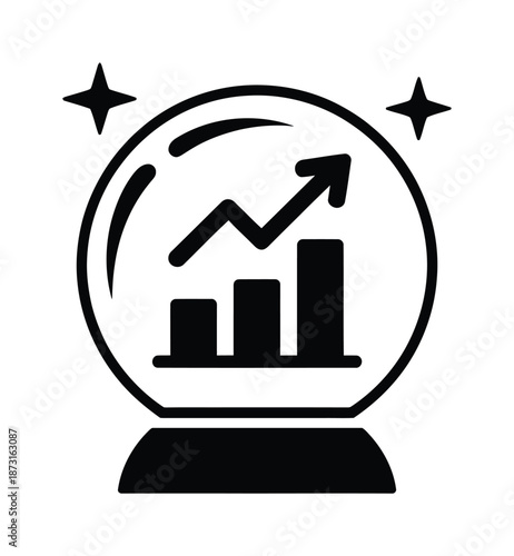 Vector icon of crystal ball showing bar graph with upward trend