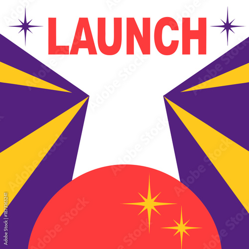 Vibrant Launch Design with Purple and Yellow Rays Illustration