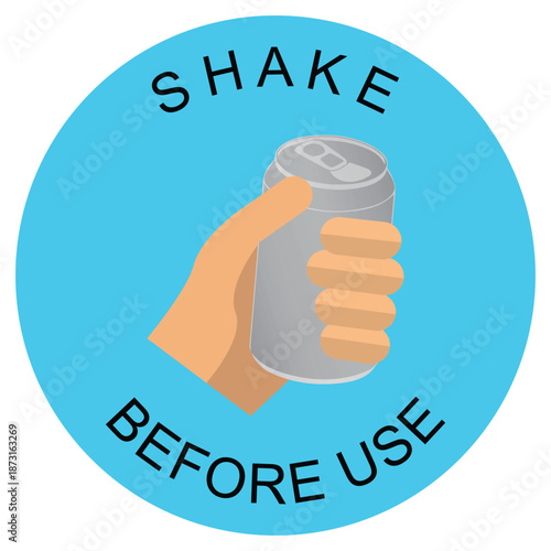 Hand holding a can with the message shake before use