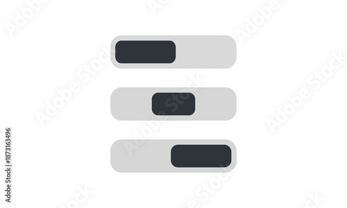 Segmented control UI. Tab selector states flat vector with tab pill switches showing left middle and right active selection for web dashboard, saas tab navigation, mobile app interface