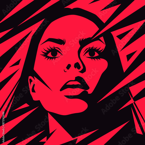 Create a flat vector t-shirt design for self motivation with a determined woman's face