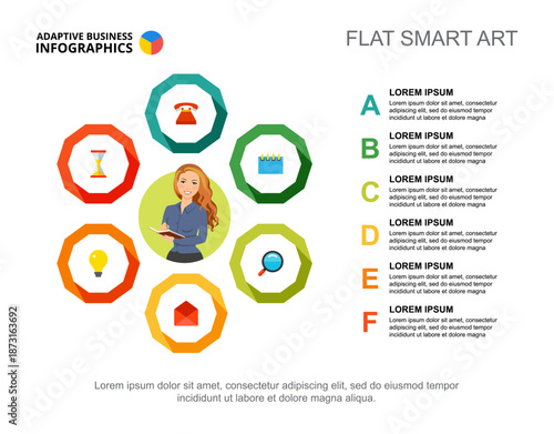 Six points list process chart template for presentation