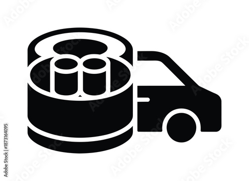 Black vector illustration with a barrel of items loaded onto a truck