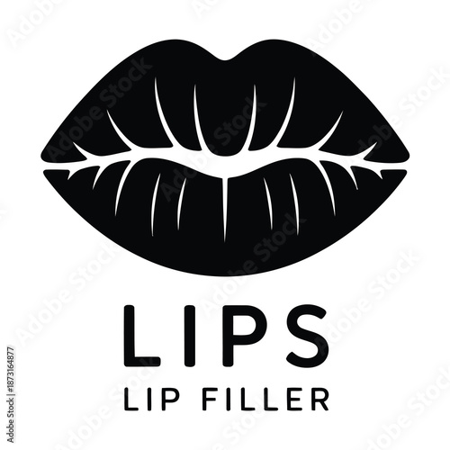 Bold vector lips logo with lip filler text for cosmetic branding