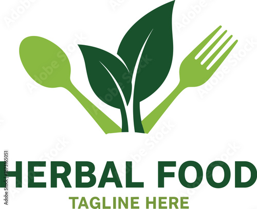 Healthy eating concept with green herbal food illustration on white background