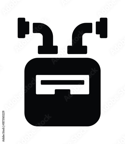 Black-and-white vector illustration of a fuel tank with two pipes