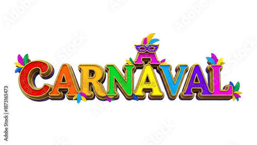 A colorful Carnaval logo with a masquerade mask on transparent background