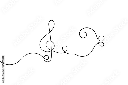 Music note symbol continuous line art with minimalist design and clean outline vector illustration