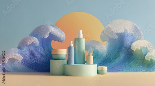 Colorful candles with medical bottles and pills arranged on a blue background