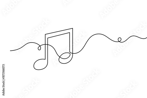 Music note symbol continuous line art with minimalist design and clean outline vector illustration