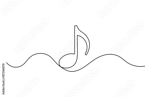 Music note symbol continuous line art with minimalist design and clean outline vector illustration