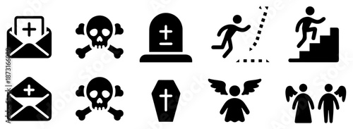 funeral death symbol icon set