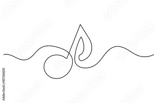 Music note symbol continuous line art with minimalist design and clean outline vector illustration
