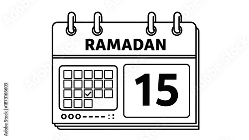 Calendar illustration highlighting the 15th day of Ramadan with a simple and clean design