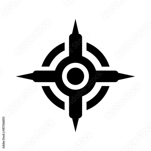 Compass-like crosshair mark showing direction, accuracy, and strategic focus.
