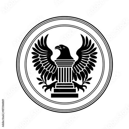 Classic financial emblem with bold geometry representing economic balance, trust, and long-term financial strength.