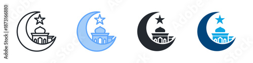 Islam Icon Set Multiple Style. Designed In Outline, Blue, Glyph, Dual Tone