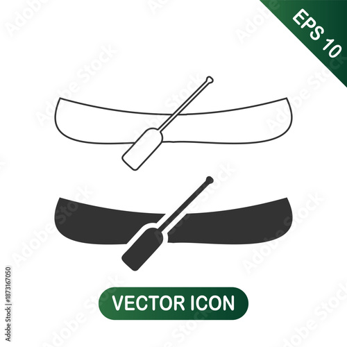Canoe and Paddle Icons Set