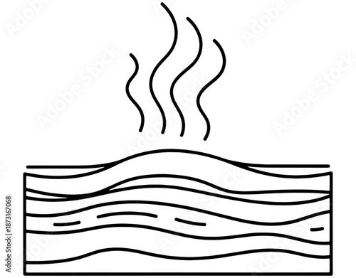Geothermal Energy and Soil Layers Concept. Minimalist Vector Illustration of Earth Crust Strata with Heat Steam for Renewable Energy, Geology, and Environment Protection Design.