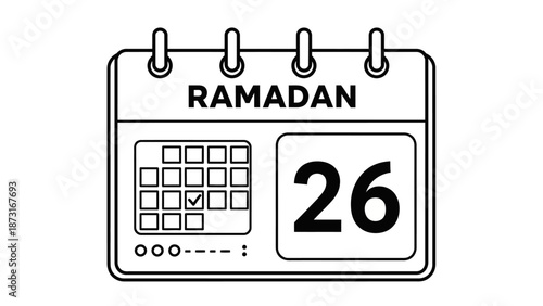 Calendar page illustrating the 26th day of Ramadan with a simple calendar grid and date display