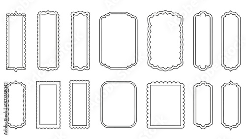 Decorative Rectangular Frame Vector Set – Scalloped, Rounded, Ornate, Geometric Borders for Labels, Graphic Design, Templates, Clipart, Packaging, and Creative Layouts