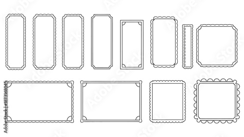 Decorative Rectangular Frame Vector Set – Scalloped, Rounded, Ornate, Geometric Borders for Labels, Graphic Design, Templates, Clipart, Packaging, and Creative Layouts