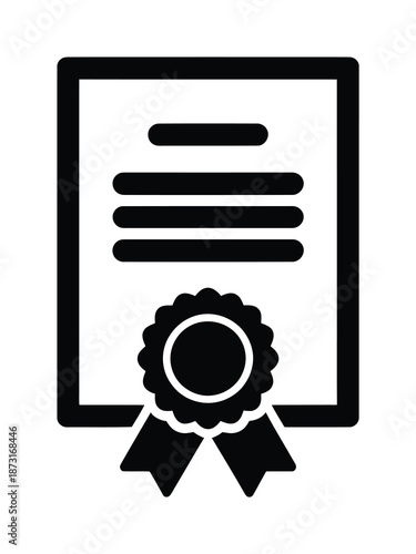 Vector icon of document with award ribbon symbolizing certification