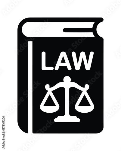 Black vector icon of law book with scales of justice