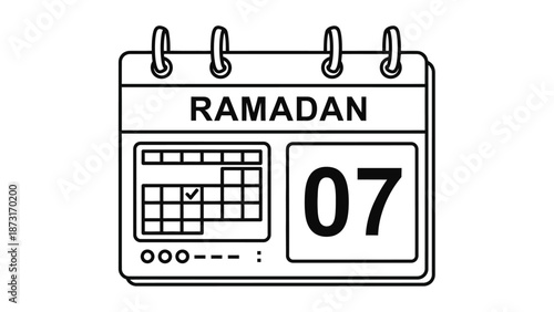 Calendar page displaying the seventh day of Ramadan with a simple illustration
