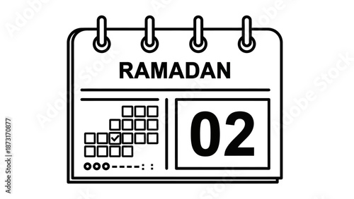 Ramadan calendar page illustration showing the second day of fasting with a simple design and a calendar view
