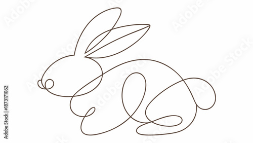 Continuous line drawing of a rabbit in minimalist style