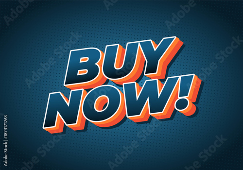 A bold and colorful graphic featuring the text BUY NOW! in a three dimensional style against dark blue background.