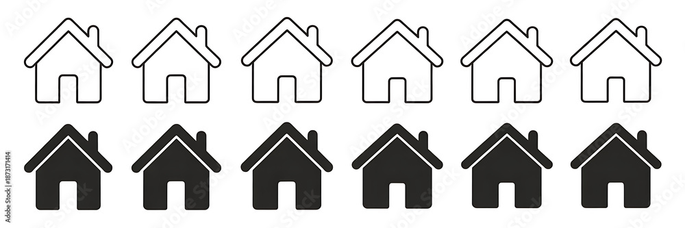 Fototapeta premium Set of House Icons: Outline and Solid Fill Variations, Simple Home Symbols for Real Estate or Navigation