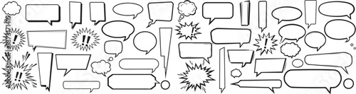  Speech bubble doodle collection. Hand drawn comic dialog balloons and call-out shapes  vector eps