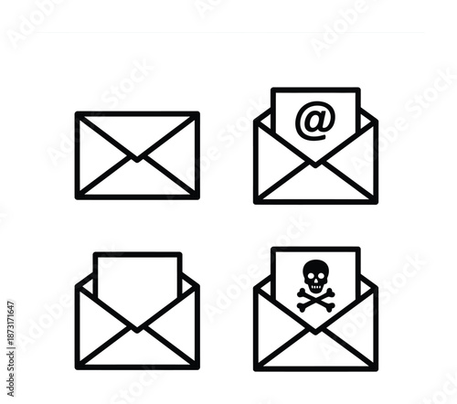 Vector icons of envelopes showing email and spam symbols