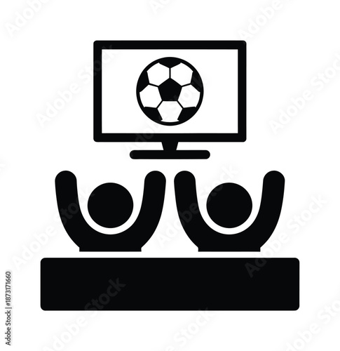 A vector icon depicts two people watching soccer on a television screen together.