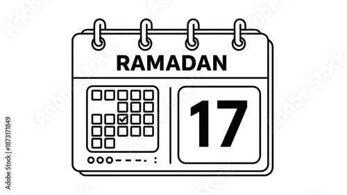 Calendar page displaying the 17th day of Ramadan in a simple illustration style