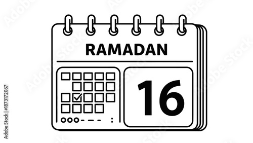 Illustration of Ramadan calendar dated 16 on a white background viewed from the front