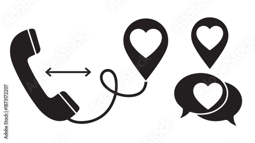 Telephone with Heart Symbols in Minimalist Design on White Background for Social Media Icons
