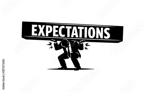 Silhouetted businessman struggling under heavy expectations burden