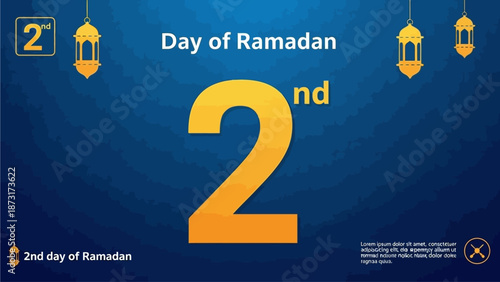 Celebrating the 2nd day of Ramadan with illuminated lanterns in a serene blue environment viewed from above