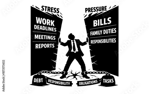 Silhouette of man facing stress and pressure from work and family responsibilities