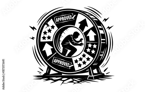 Silhouette of person in approval wheel with arrows and stars