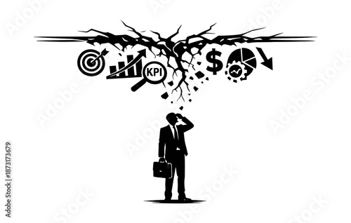 Businessman facing economic challenges and financial crisis