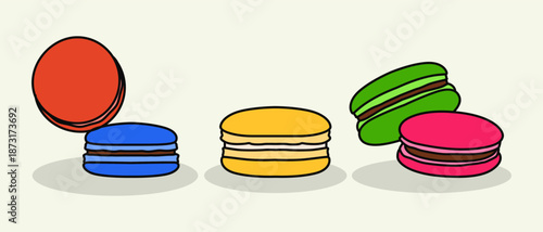 Simple Macaron Vector Illustration Bundle with Colorful Flat Style for Bakery, Cafe Menu, Packaging, and Food Design