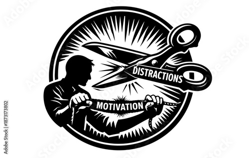 Cutting distractions for enhanced motivation: symbolic illustration of focus and productivity